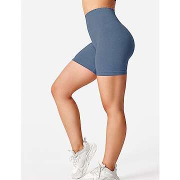 YEOREO Women Seamless High Waist Shorts Smile Contour Biker Shorts Gym Yoga Workout Blue M