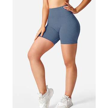 YEOREO Women Seamless High Waist Shorts Smile Contour Biker Shorts Gym Yoga Workout Blue M