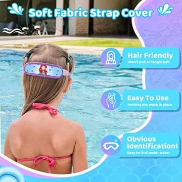 Vvinca Kids Swim Goggles with Fabric Strap No Tangle Pain-Free, Anti-Fog Swimming Pool Goggle No Leak for Toddlers Girls Boys