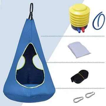 Kids Nest Swing Chair, Hanging Hammock Chair Nest Hammock Swing Chair for Outdoor and Indoor(32" D x 52" H),Detachable Play Tent Swing for Child Sensory Swing for Kids Age from 3-12 Years(Blue)