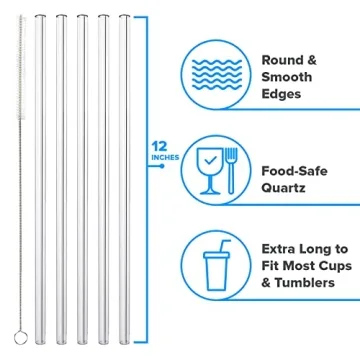 PhoneSoap Last Straw 12" Long Durable Quartz Drinking Straws