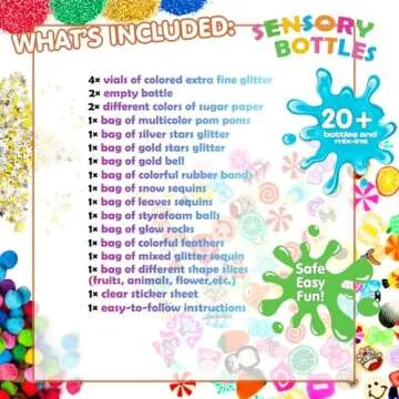VMNlooking Sensory Bottles Kits Supplies Sensory Toys for Toddlers1-3, Calm Down Corner Supplies with Glitter,2 Fun Containers and Fun Stickers& More(L)