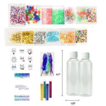 VMNlooking Sensory Bottles Kits Supplies Sensory Toys for Toddlers1-3, Calm Down Corner Supplies with Glitter,2 Fun Containers and Fun Stickers& More(L)