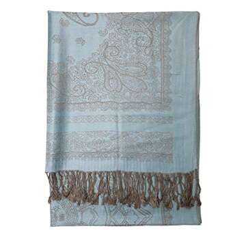 Achillea Elegant Reversible Paisley Pashmina Scarf Wrap Shawl for Evening Dress (Powder Blue)