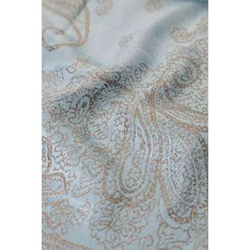 Achillea Elegant Reversible Paisley Pashmina Scarf Wrap Shawl for Evening Dress (Powder Blue)