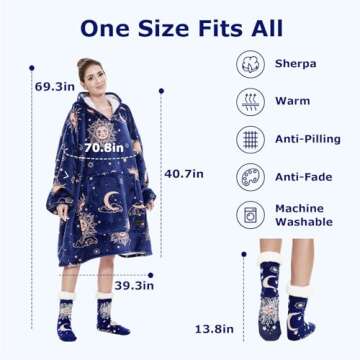 THREE POODLE Wearable Blanket Hoodie with Slipper Socks Set, Oversized Sherpa Blanket Sweatshirt Hoo...