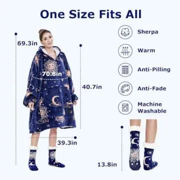 THREE POODLE Wearable Blanket Hoodie with Slipper Socks Set, Oversized Sherpa Blanket Sweatshirt Hoo...