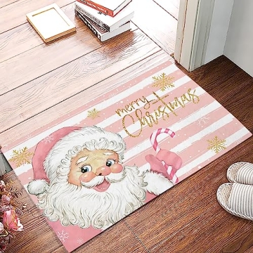 Merry Christmas Door Mat Pink Santa Claus Doormat