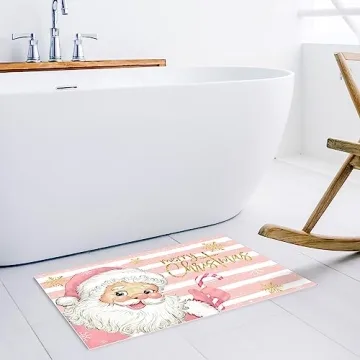 Merry Christmas Door Mat Pink Santa Claus Doormat