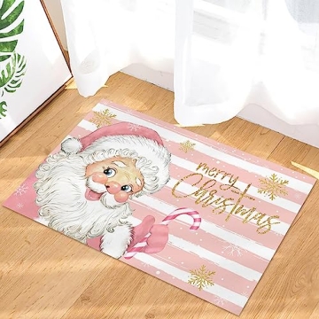 Merry Christmas Door Mat Pink Santa Claus Doormat