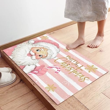 Merry Christmas Door Mat Pink Santa Claus Doormat