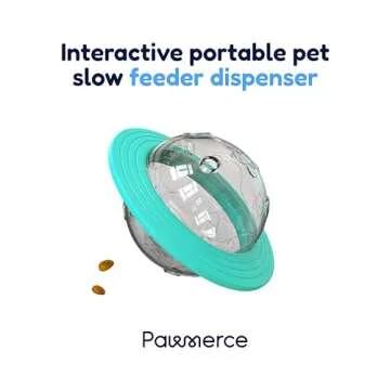 PAWMERCE 2-in-1 Pets Smart Portable Feeder & Toy, Interactive UFO-Shaped Kibble Dispenser, Indestructible Dog Toy Puzzle for Enrichment and Mental Stimulation Alternative to Slow Feeder (Teal)