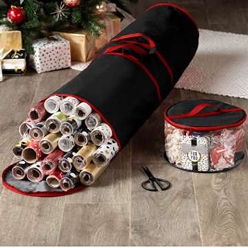 Zober Wrapping Paper Storage Containers w/Ribbon Holder - 42 Inch Gift Wrapping Organizer Storage - Fits 20 Standard Rolls of Wrapping Paper - Breathable Fabric, Waterproof