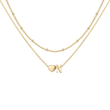 Glimmerst Layered Initial Necklace for Women 18K Gold Plated Stainless Steel Beaded Chain Choker Nec...