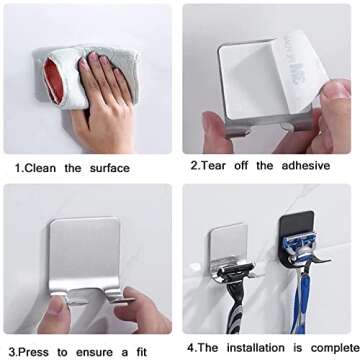 GRUTTI Razor Holder Shaver Hook Hanger Stand, Multi Purpose Self Adhesive Storage Hook, 2 Pack Heavy Duty Razor Holder for Shower Shaving Razor, Keys, Kitchen Utensils, Towel (2-Pack)