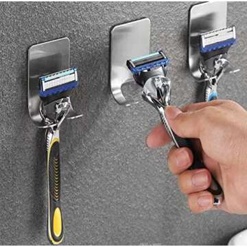 GRUTTI Razor Holder Shaver Hook Hanger Stand, Multi Purpose Self Adhesive Storage Hook, 2 Pack Heavy Duty Razor Holder for Shower Shaving Razor, Keys, Kitchen Utensils, Towel (2-Pack)