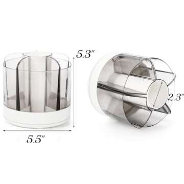 Goaste 2 Pack Pencil Pen Holder, 360-Degree Rotating Clear Makeup Brush Organizer, Desktop Stationery Organizer Caddy with 5 Removable Slots for Brushes, Crayons, Markers, Colored Pencils, White