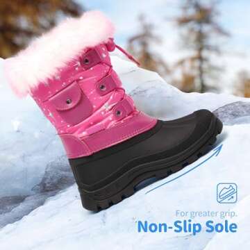 DREAM PAIRS Boys Girls Snow Boots Water-Resistant Outdoor Warm Cozy Anti-Slip Mid Calf Faux Fur Lining Insulated Winter Shoes for Little/Big Kids,Size 9 Toddler,Fuchsia,KSNOW