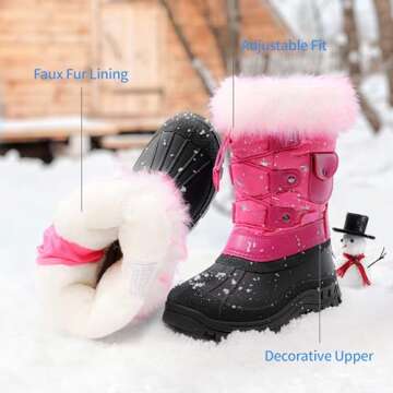 DREAM PAIRS Boys Girls Snow Boots Water-Resistant Outdoor Warm Cozy Anti-Slip Mid Calf Faux Fur Lining Insulated Winter Shoes for Little/Big Kids,Size 9 Toddler,Fuchsia,KSNOW