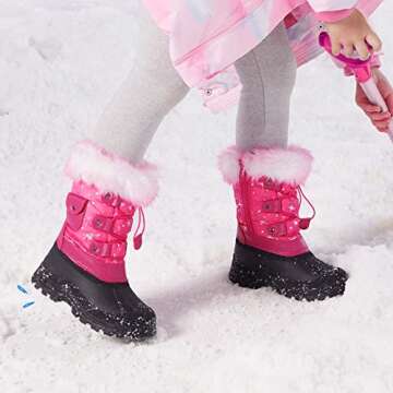 DREAM PAIRS Boys Girls Snow Boots Water-Resistant Outdoor Warm Cozy Anti-Slip Mid Calf Faux Fur Lining Insulated Winter Shoes for Little/Big Kids,Size 9 Toddler,Fuchsia,KSNOW