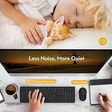 Wireless Keyboard and Mouse, Trueque Silent 2.4GHz Cordless Full Size USB Mouse Combo, Long Battery Life, Lag-Free for Computer, Laptop, PC, Windows, Mac, Chrome OS (Black)