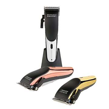 GAMMA+ Ergo Professional Microchipped Magnetic Motor Clipper with 3 Customizable Lids (Chrome, Rose Gold, Gold)