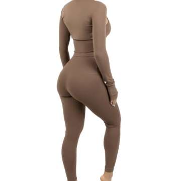 Workout Outfits for Women 3 Piece Brown Set Halter Bra Removable Pads and Shawl with High Waisted Legging No Front Seam (MEDIUM)
