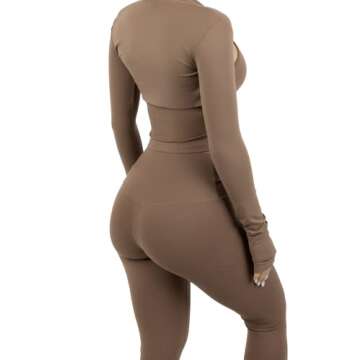 Workout Outfits for Women 3 Piece Brown Set Halter Bra Removable Pads and Shawl with High Waisted Legging No Front Seam (MEDIUM)