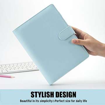 Sooez A5 Notebook Photocard Binder, 6 Budget Binder Ring Planner, Stylish Loose Leaf Personal Organizer Binder Cover with Magnetic Buckle, PU Leather Binder Women with Macaron Colors (Mint Blue)