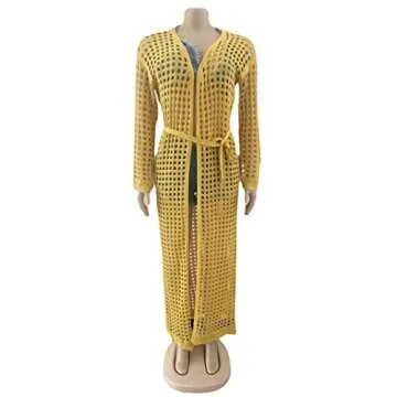 Womens Sexy Hollow Out Maxi Cardigan for Swimwear