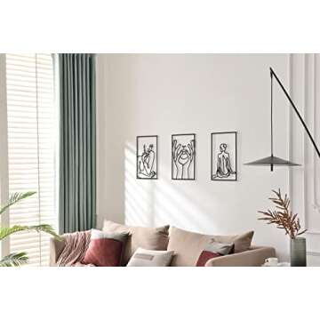 DeaTee 3 Packs Metal Wall Decor, 0.12''Thicker Minimalist Wall Decor Art, Black Metal Wall Art, Modern Abstract Female Single Line Wall Sculptures for Bedroom and Living Room (18.0 x 12.0‘’