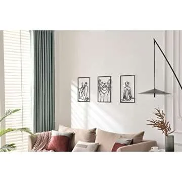 DeaTee 3 Packs Metal Wall Decor, 0.12''Thicker Minimalist Wall Decor Art, Black Metal Wall Art, Modern Abstract Female Single Line Wall Sculptures for Bedroom and Living Room (18.0 x 12.0‘’