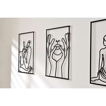 DeaTee 3 Packs Metal Wall Decor, 0.12''Thicker Minimalist Wall Decor Art, Black Metal Wall Art, Modern Abstract Female Single Line Wall Sculptures for Bedroom and Living Room (18.0 x 12.0‘’