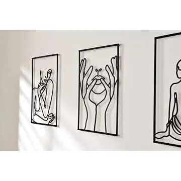 DeaTee 3 Packs Metal Wall Decor, 0.12''Thicker Minimalist Wall Decor Art, Black Metal Wall Art, Modern Abstract Female Single Line Wall Sculptures for Bedroom and Living Room (18.0 x 12.0‘’