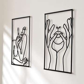 DeaTee 3 Packs Metal Wall Decor, 0.12''Thicker Minimalist Wall Decor Art, Black Metal Wall Art, Modern Abstract Female Single Line Wall Sculptures for Bedroom and Living Room (18.0 x 12.0‘’