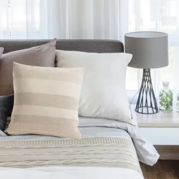 Giftcraft Textured Decorative Throw Pillow - 18x18 Beige Stripe