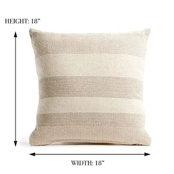 Giftcraft Textured Decorative Throw Pillow - 18x18 Beige Stripe