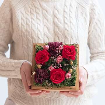 Flora Decor Box | Handmade Preserved Red Real Rose, Eternal Flowers Rose Gifts for Women, Mom, Wife and Girlfriend on Christmas, Valentines Day, Mothers Day, Anniversary, Birthday Gifts for Her