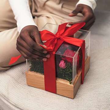 Flora Decor Box | Handmade Preserved Red Real Rose, Eternal Flowers Rose Gifts for Women, Mom, Wife and Girlfriend on Christmas, Valentines Day, Mothers Day, Anniversary, Birthday Gifts for Her