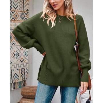 Imily Bela Womens Oversized Tunic Sweaters Fall Slouchy Long Sleeve Ribbed Knit Side Slit Pullover Jumper