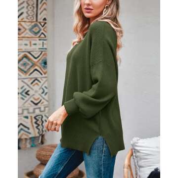 Imily Bela Womens Oversized Tunic Sweaters Fall Slouchy Long Sleeve Ribbed Knit Side Slit Pullover Jumper