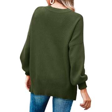 Imily Bela Womens Oversized Tunic Sweaters Fall Slouchy Long Sleeve Ribbed Knit Side Slit Pullover Jumper