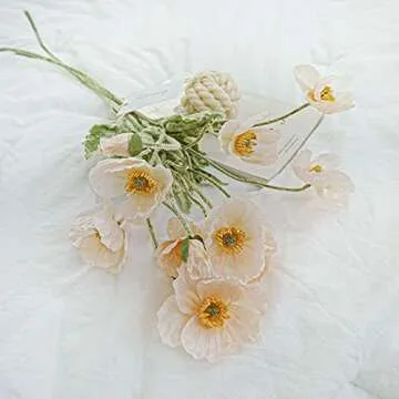 Kamang Artificial Poppy Silk Flowers (3 Stems) for Home Decor, Wedding Bouquet. Faux Poppy Flower Centerpiece. Artificial Coral Flower Arrangement. Silk Flowers (Apricot Coral)
