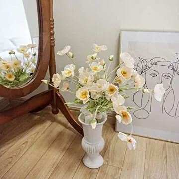 Kamang Artificial Poppy Silk Flowers (3 Stems) for Home Decor, Wedding Bouquet. Faux Poppy Flower Centerpiece. Artificial Coral Flower Arrangement. Silk Flowers (Apricot Coral)