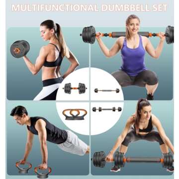 CANMALCHI 6 in 1 Adjustable Dumbbell Kettlebell Barbell Set 44lbs Weight Dumbbells Set,Multifunctional Workout Dumbbells Set for Home Gym Fitness Strength Training Exercise
