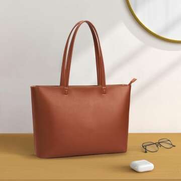 KALIDI Tote Bag Zipper Shoulder Bag Faux Leather Purses Satchel for Women Large Casual Handbag Work ...