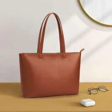 KALIDI Tote Bag Zipper Shoulder Bag Faux Leather Purses Satchel for Women Large Casual Handbag Work ...