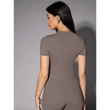 SOLY HUX Women's Casual Short Sleeve Round Neck Crop Tops Slim Fit Tee T Shirts Basic Tops Mocha Brown Pure M