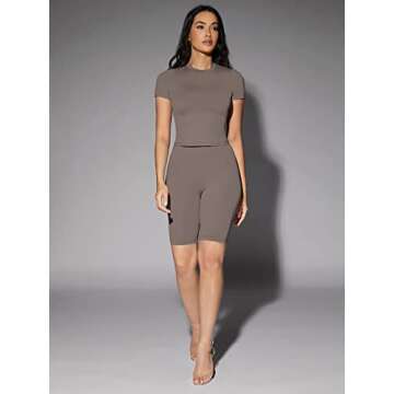 SOLY HUX Women's Casual Short Sleeve Round Neck Crop Tops Slim Fit Tee T Shirts Basic Tops Mocha Brown Pure M