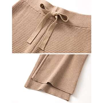 Gratoryna Womens Waffle Knit Lounge Wide Leg Pants High Elastic Waist Flowy Sweater Pants with Drawstring(Beige-M)